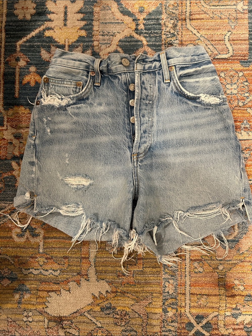 Agolde Light Blue Distressed High-Rise Jean Shorts